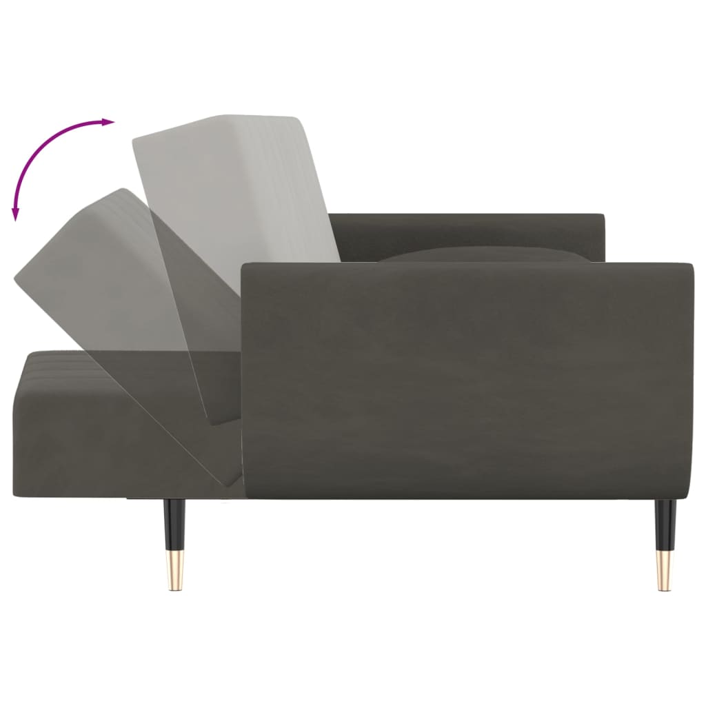 vidaXL Dvosjed na razvlačenje s tabureom i 2 jastuka tamnosivi baršun