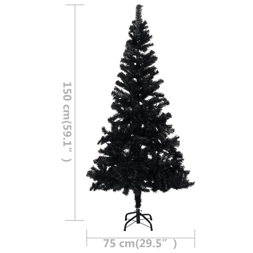 vidaXL Umjetno osvijetljeno božićno drvce sa stalkom crno 150 cm PVC