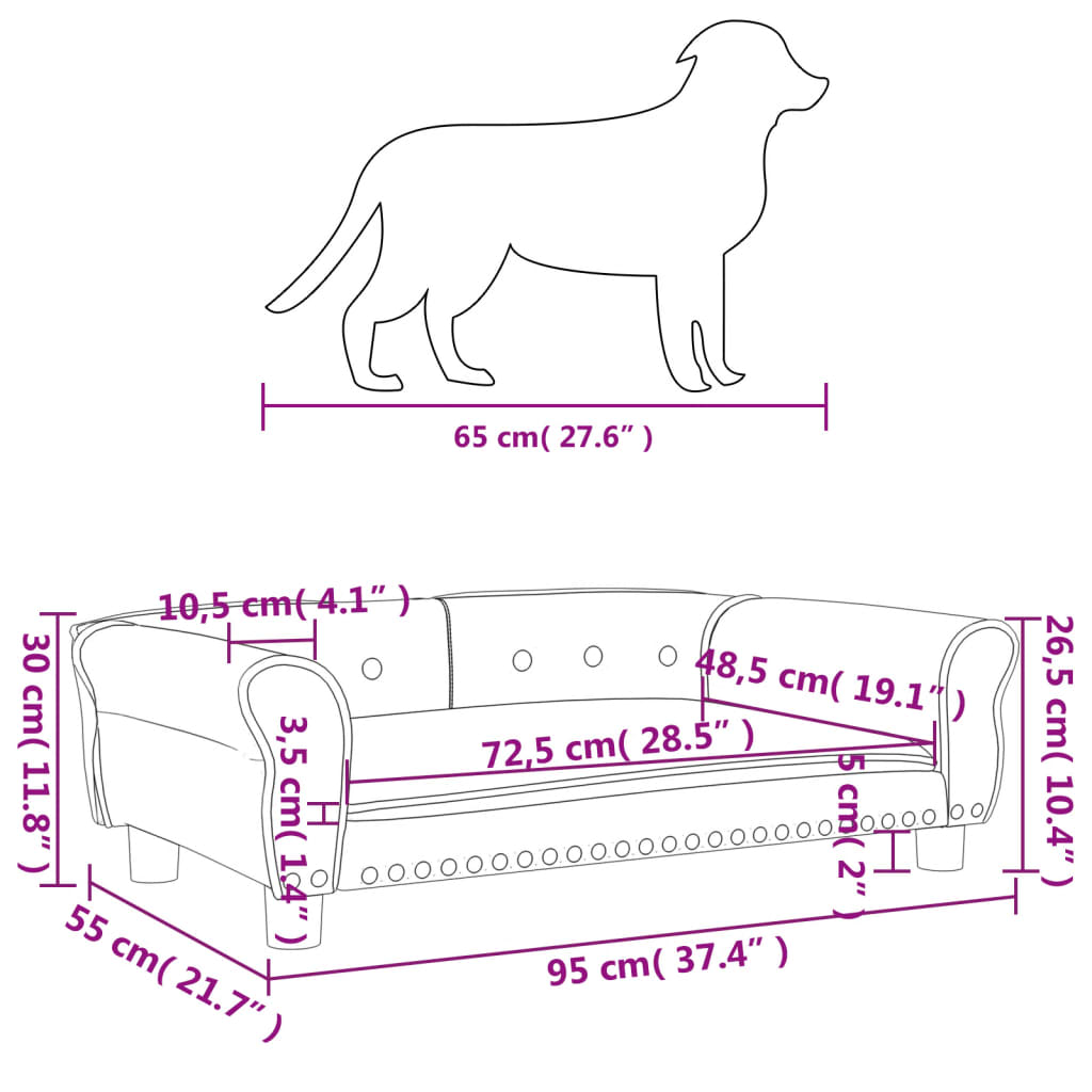 vidaXL Krevet za pse smeđi 95 x 55 x 30 cm od umjetne kože