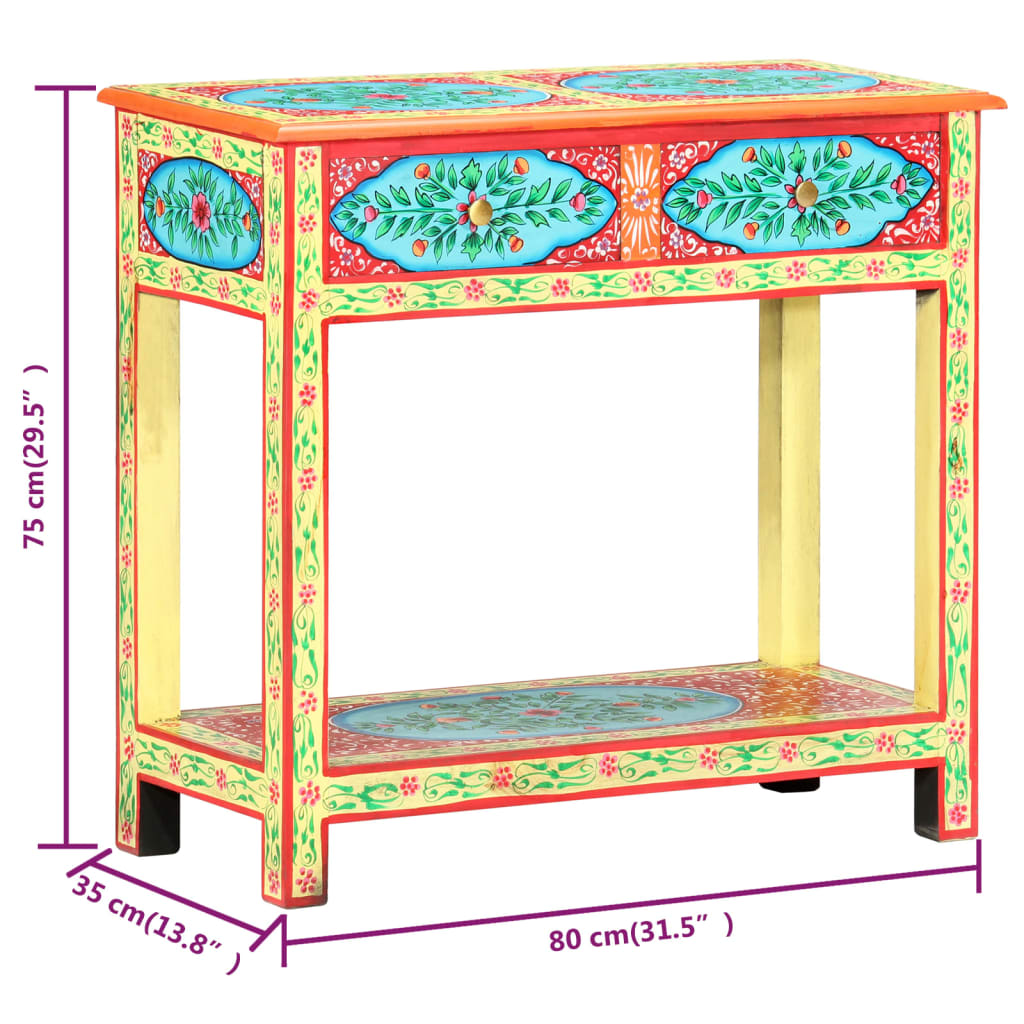 vidaXL Ručno obojeni konzolni stol 80x35x75 cm od masivnog drva manga