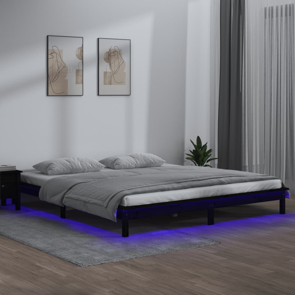 vidaXL LED okvir kreveta crni 150 x 200 cm veliki bračni masivno drvo