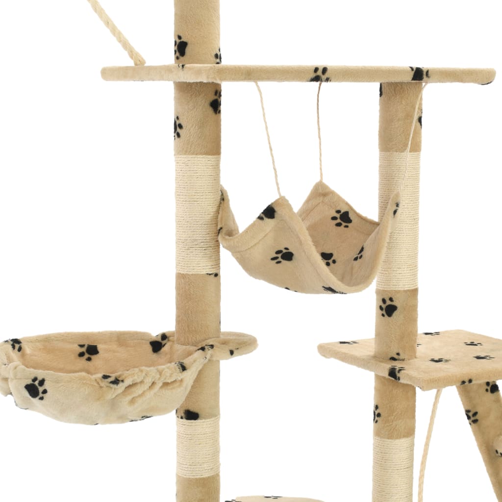 vidaXL Penjalica za mačke sa stupovima za grebanje od sisala 230 - 250 cm bež s uzorkom šapa