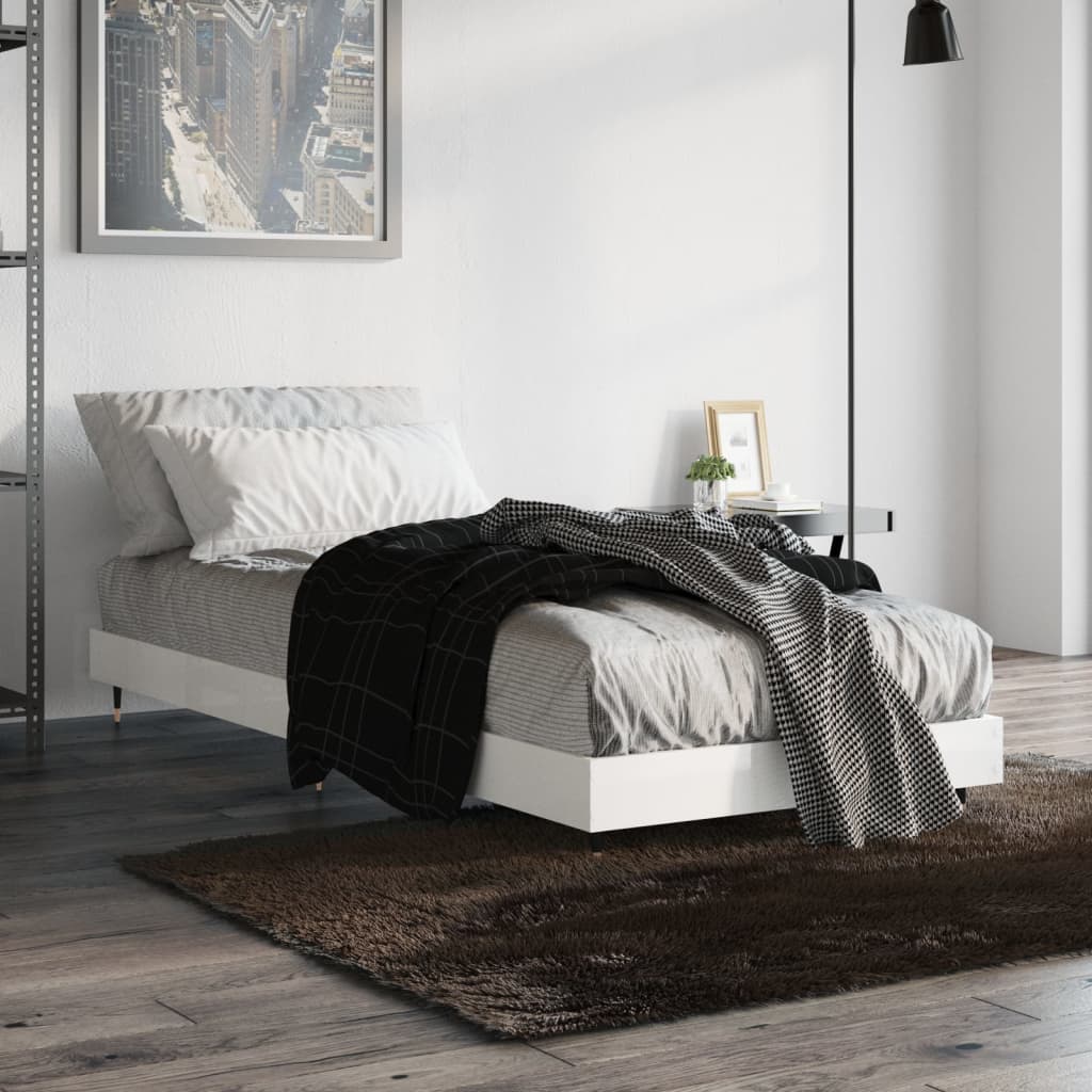 vidaXL Okvir za krevet visoki sjaj bijeli 75x190 cm konstruirano drvo