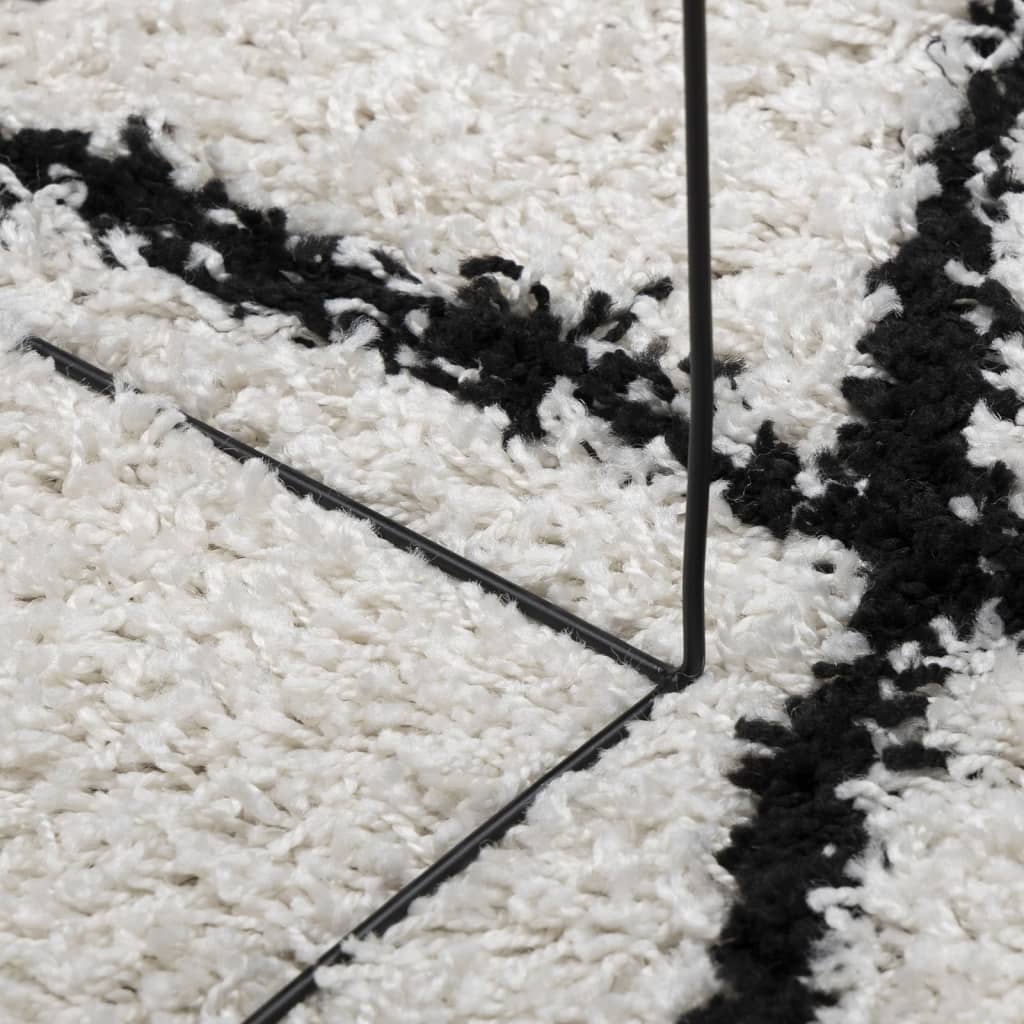 vidaXL Čupavi moderni tepih s visokim vlaknima krem-crni 240x240 cm