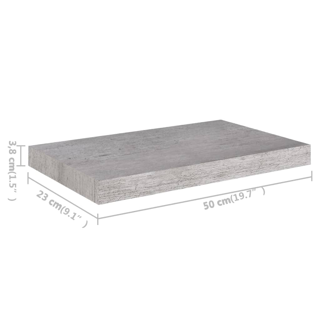 vidaXL Plutajuće zidne police 2 kom boja betona 50 x 23 x 3,8 cm MDF