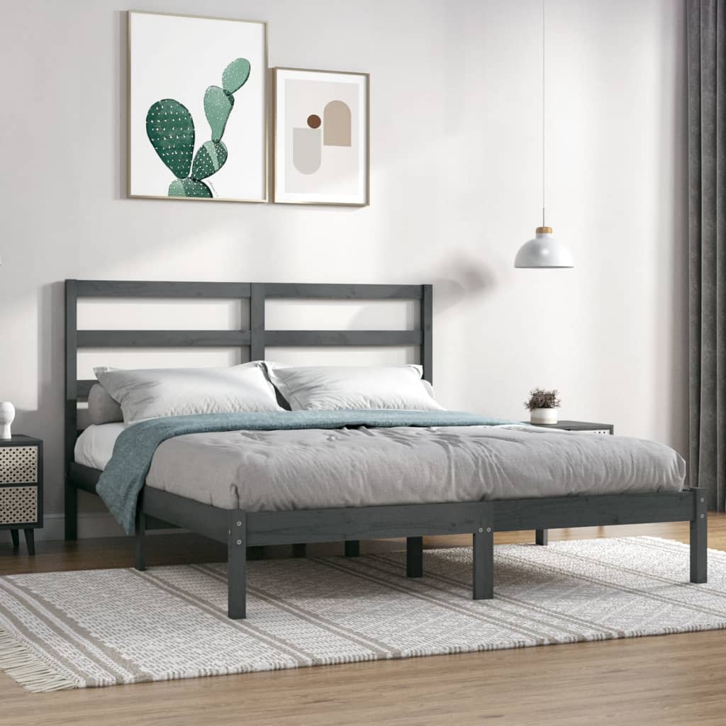 vidaXL Okvir za krevet od masivnog drva sivi 135 x 190 cm bračni