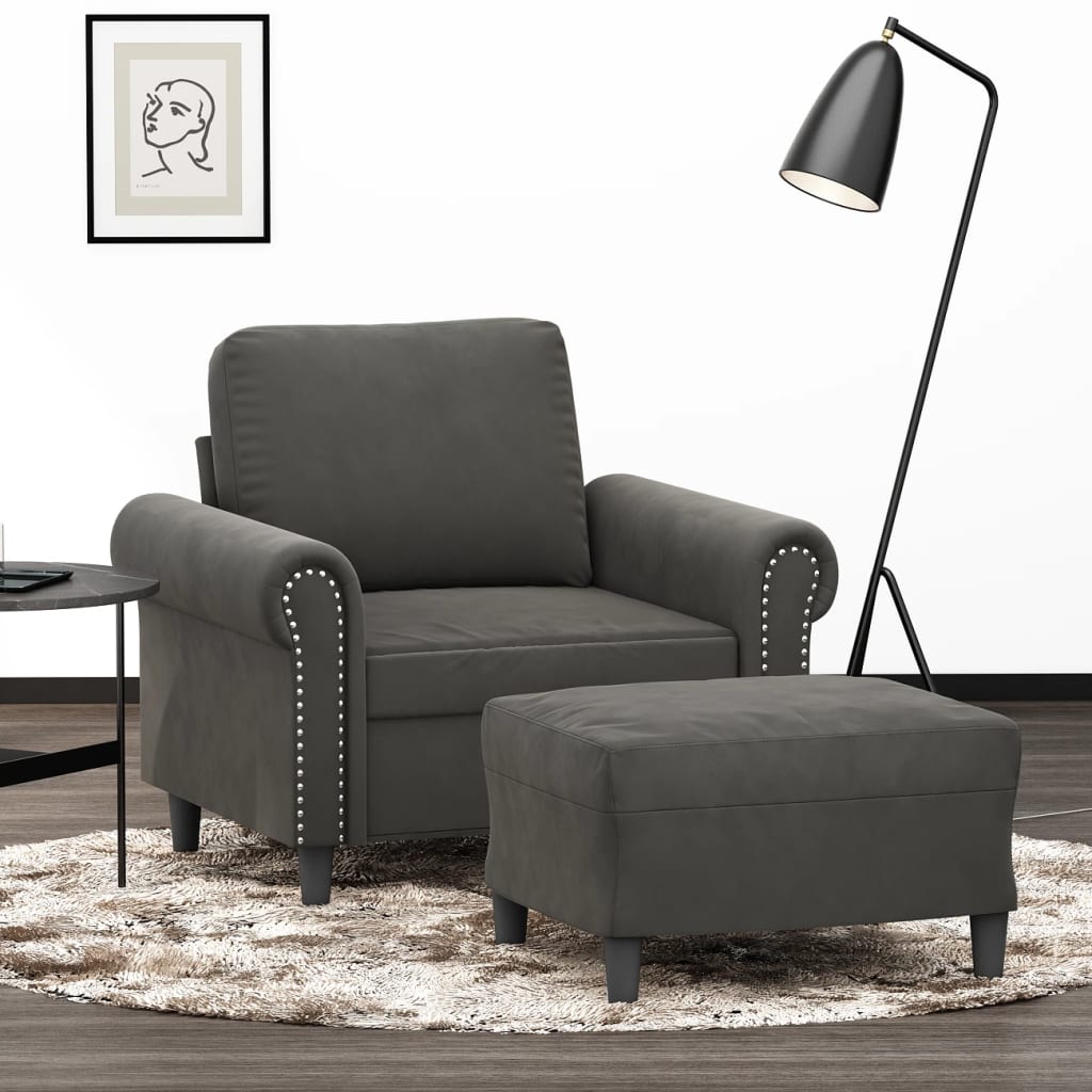 vidaXL Fotelja s tabureom tamnosiva 60 cm baršunasta
