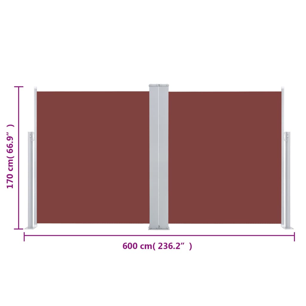 vidaXL Uvlačiva bočna tenda 170 x 600 cm smeđa