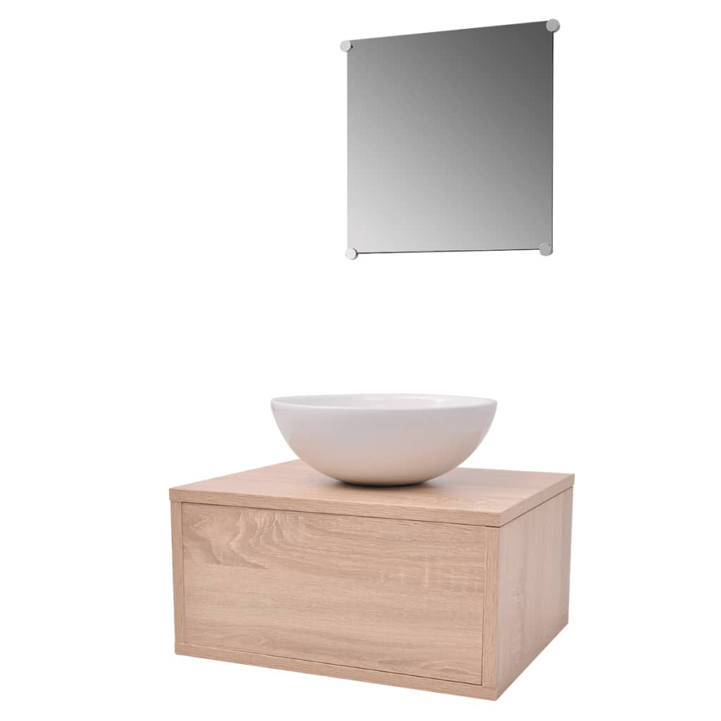 vidaXL 4-dijelni set kupaonskog namještaja s umivaonikom i slavinom bež