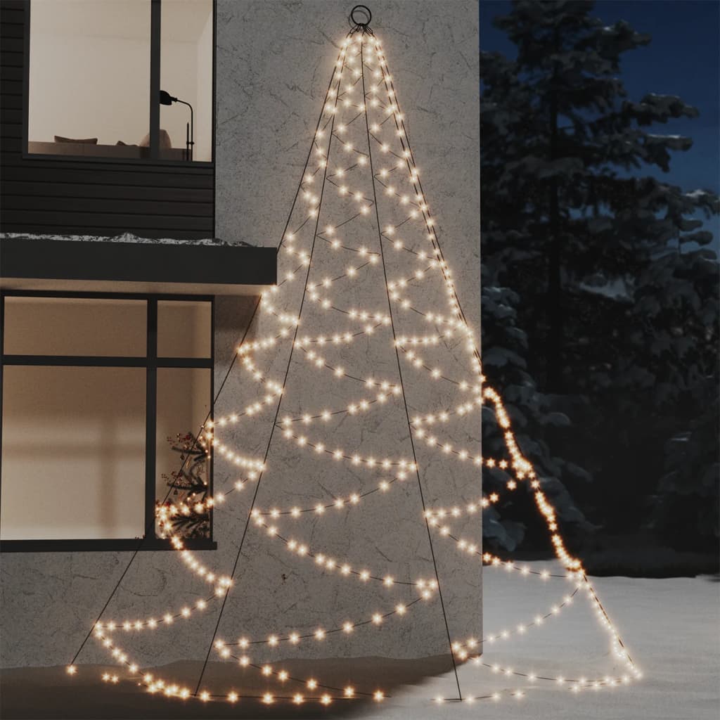 vidaXL Zidno drvce s metalnom kukom i 720 LED žarulja toplo bijelo 5 m