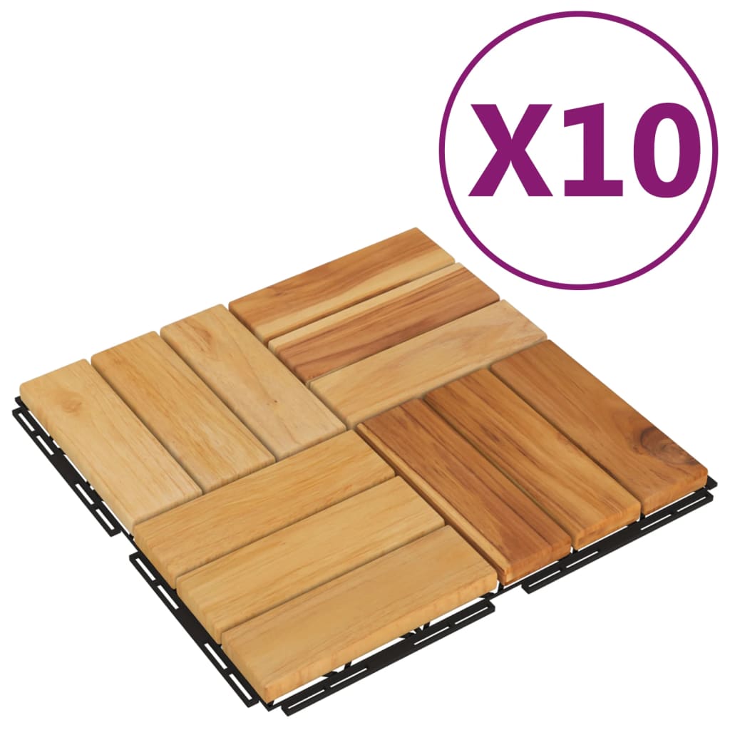 vidaXL Pločice za trijem 10 kom 30 x 30 cm od masivne tikovine
