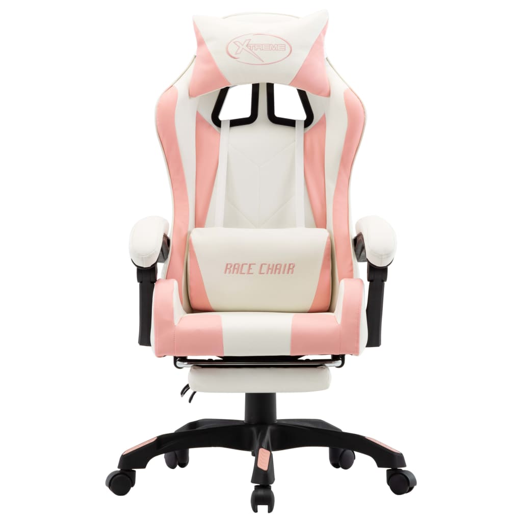 vidaXL Igraća stolica od umjetne kože s osloncem za noge rozo-bijela