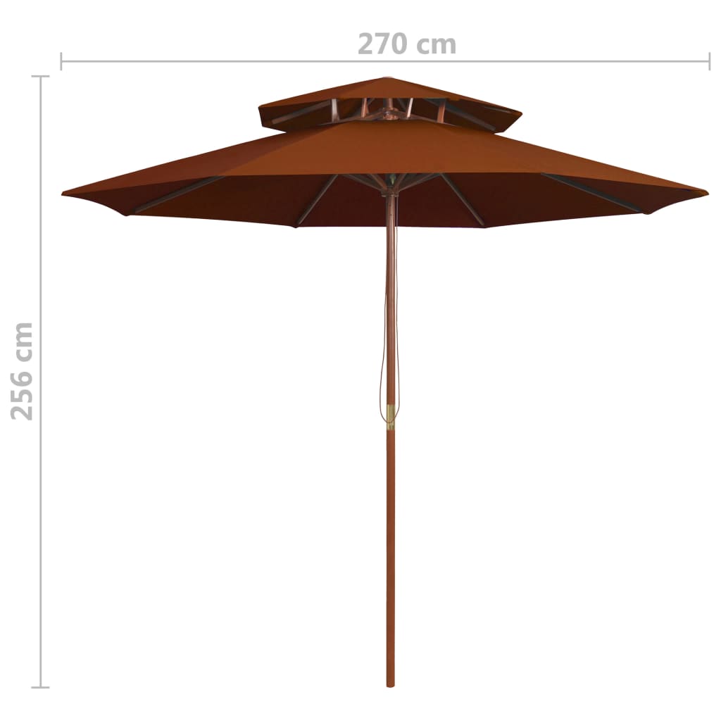 vidaXL Suncobran s dvije razine i drvenom šipkom terakota 270 cm