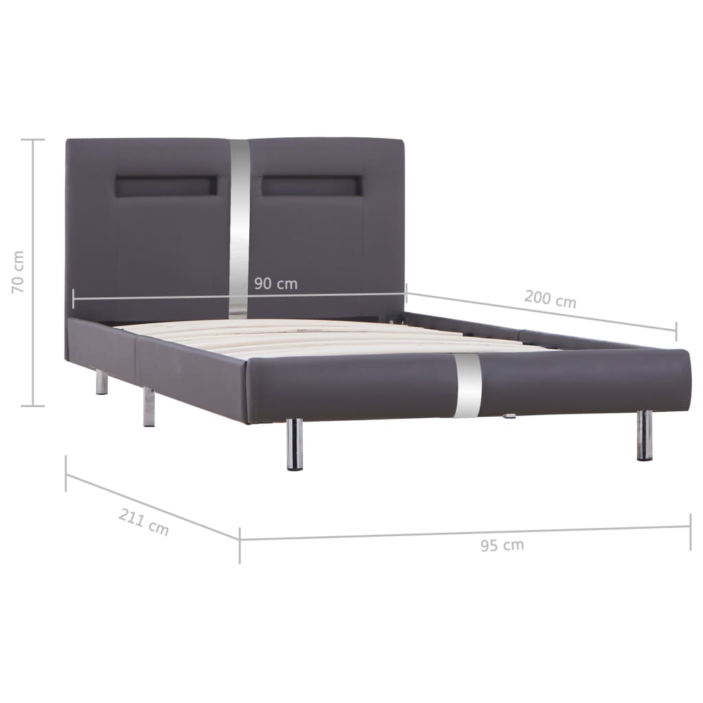 vidaXL Okvir za krevet od umjetne kože s LED svjetlom sivi 90 x 200 cm