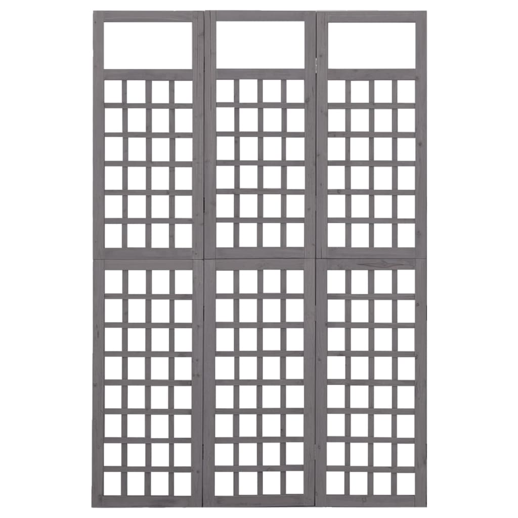 vidaXL Sobna pregrada / rešetka s 3 panela od jelovine siva 121x180 cm