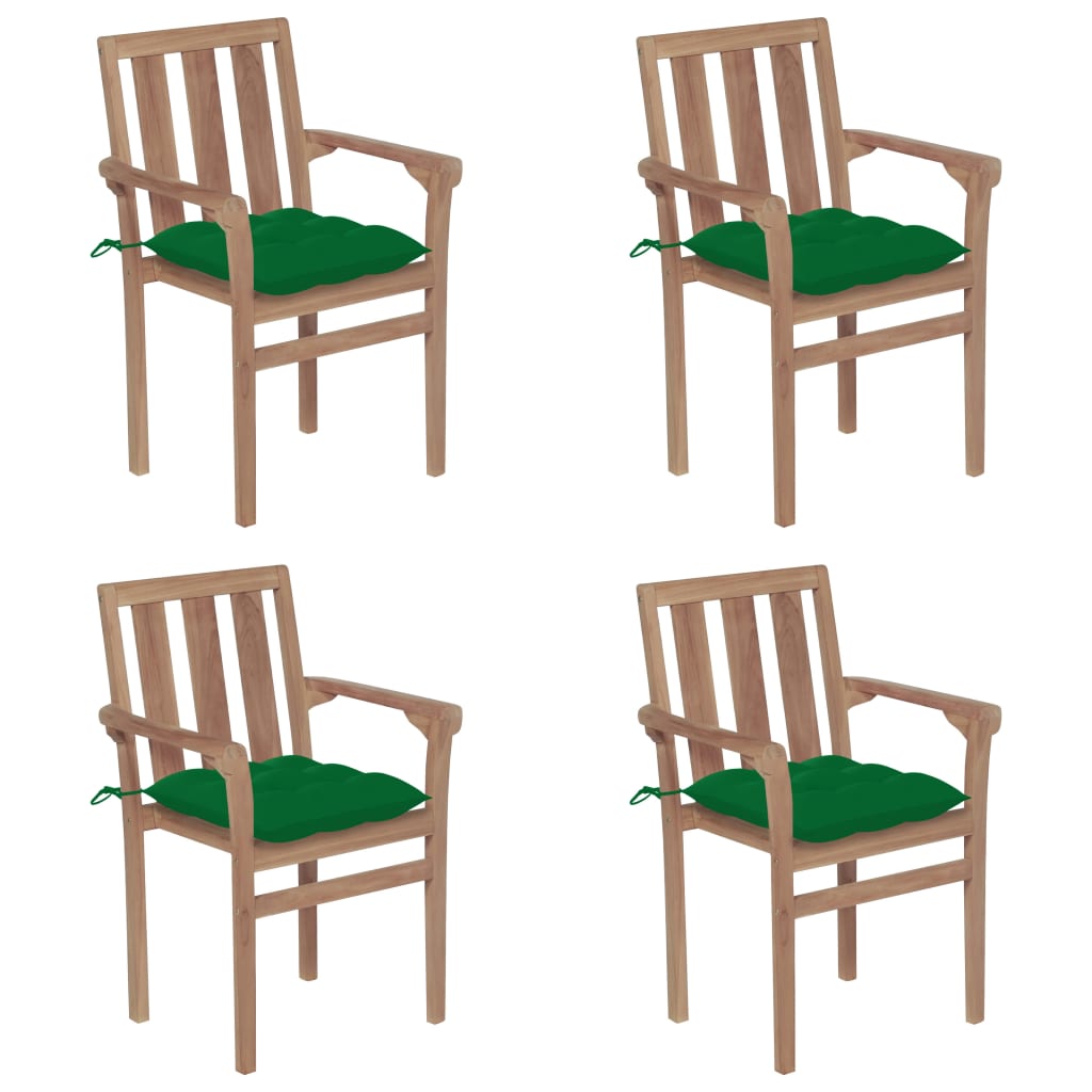 vidaXL Složive vrtne stolice s jastucima 4 kom od masivne tikovine