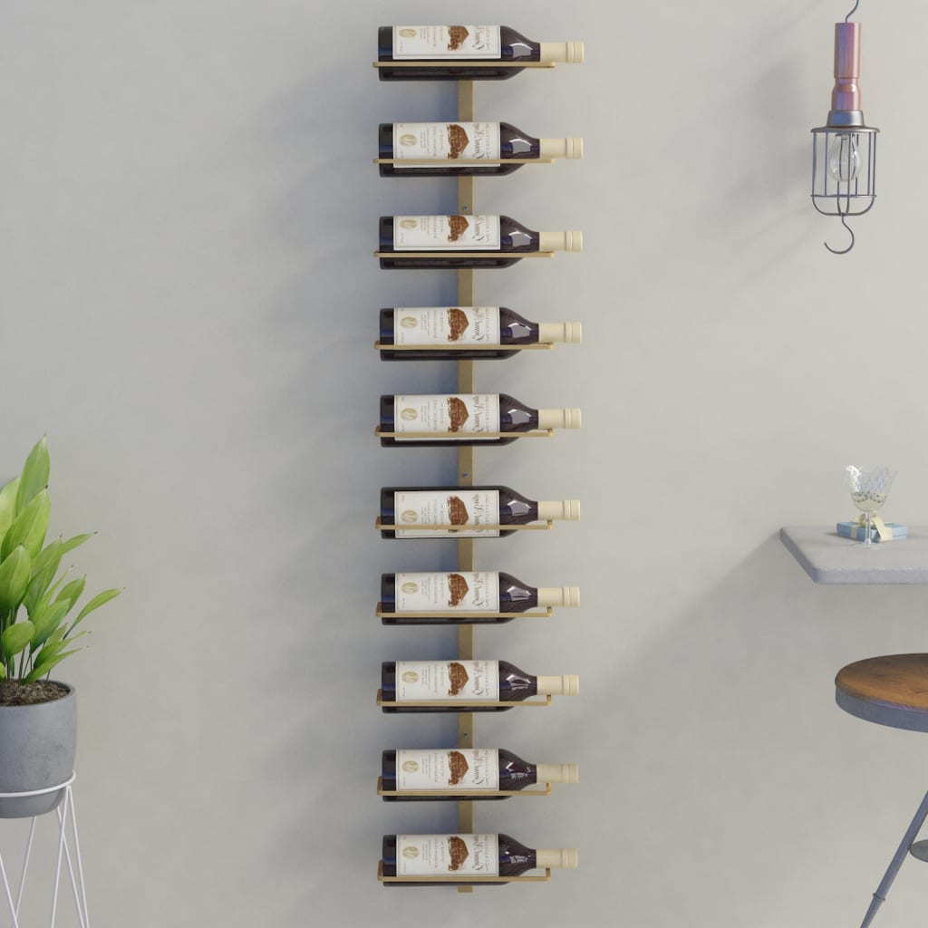 vidaXL Zidni stalak za vino za 10 boca zlatni metalni