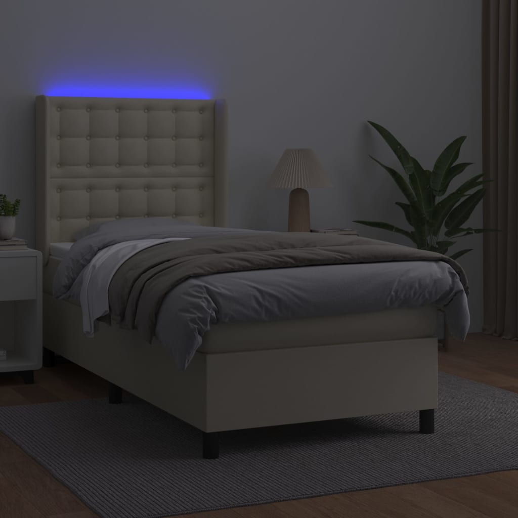 vidaXL Krevet box spring s madracem LED krem 100x200cm od umjetne kože