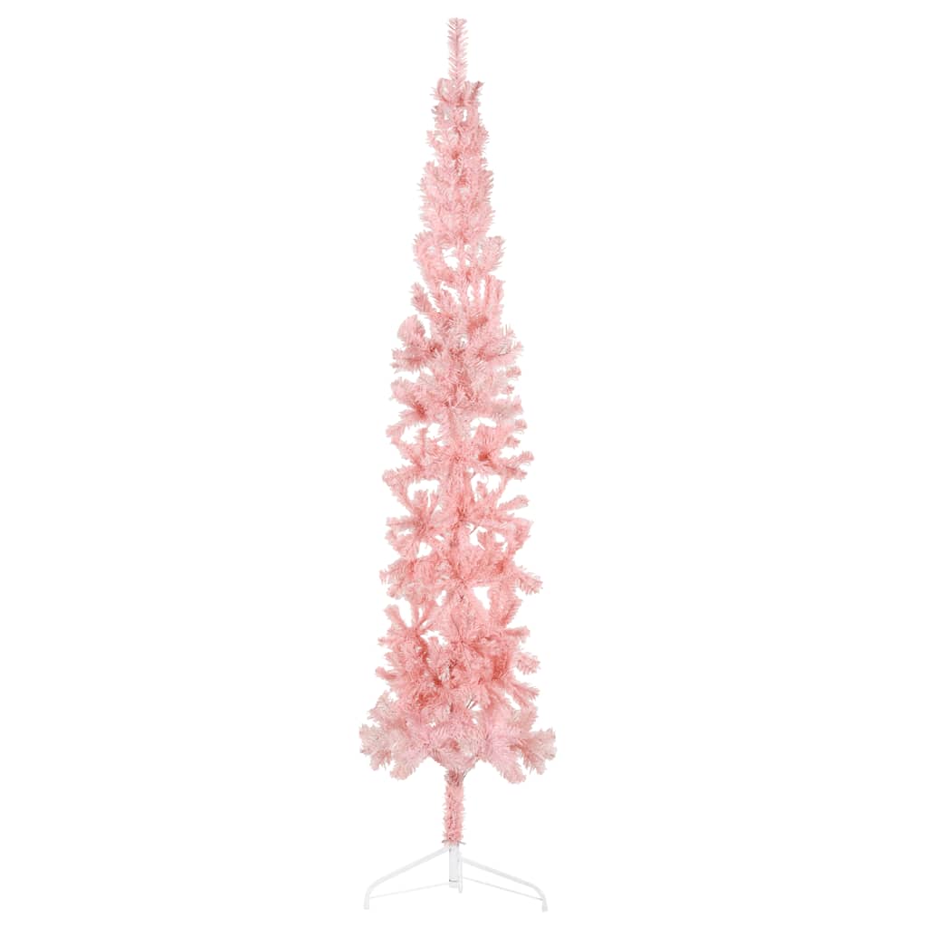 vidaXL Tanka umjetna polovica božićnog drvca sa stalkom roza 210 cm