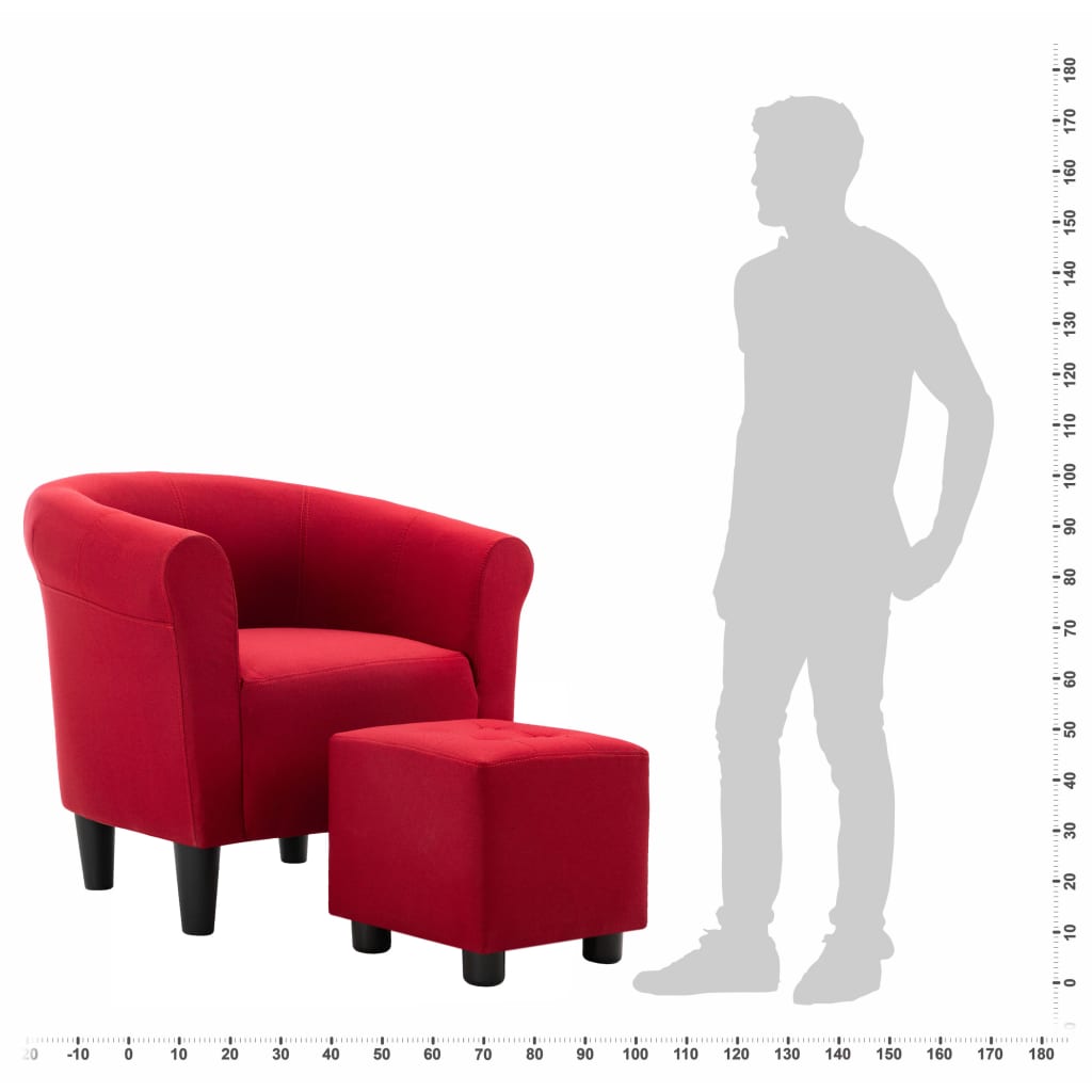 vidaXL 2-dijelni set fotelje i taburea od tkanine crvena boja vina