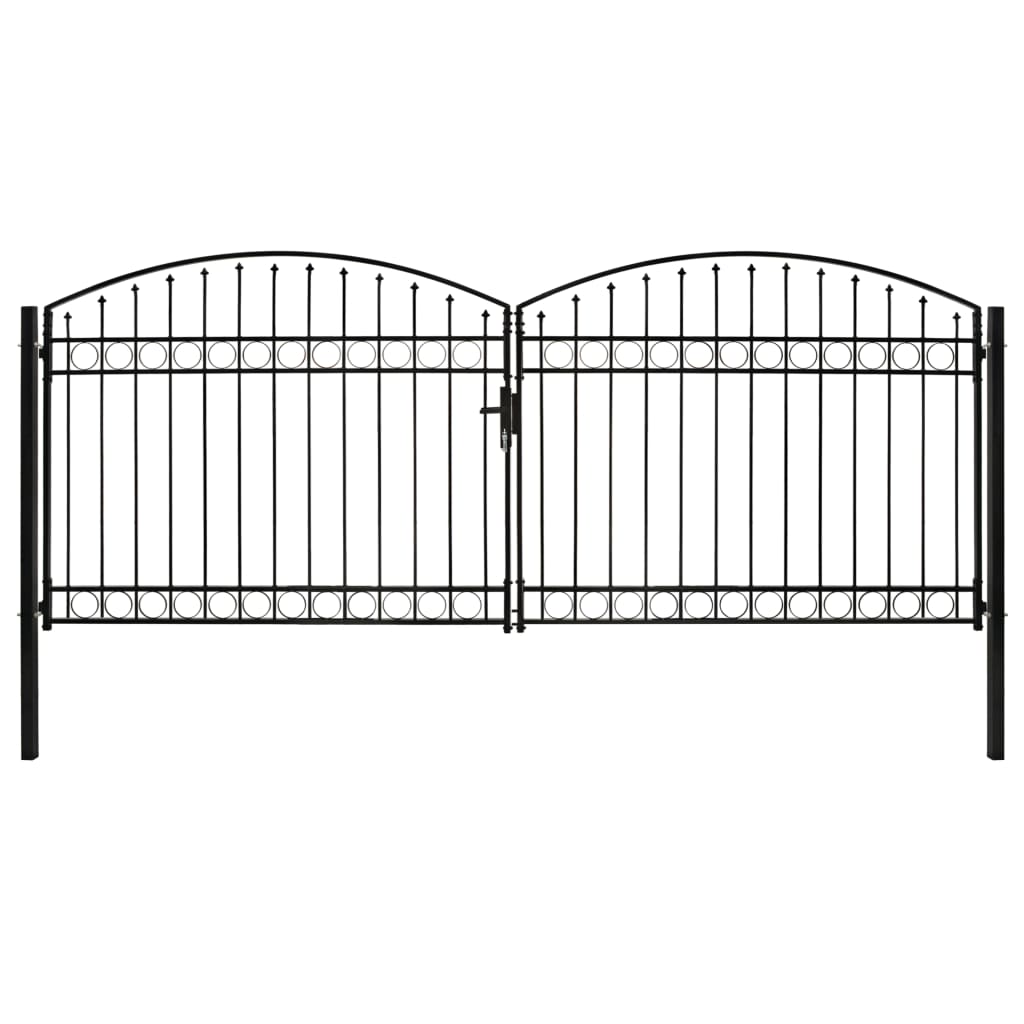 vidaXL Dvostruka vrata za ogradu s lučnim vrhom čelik 400x175 cm crna