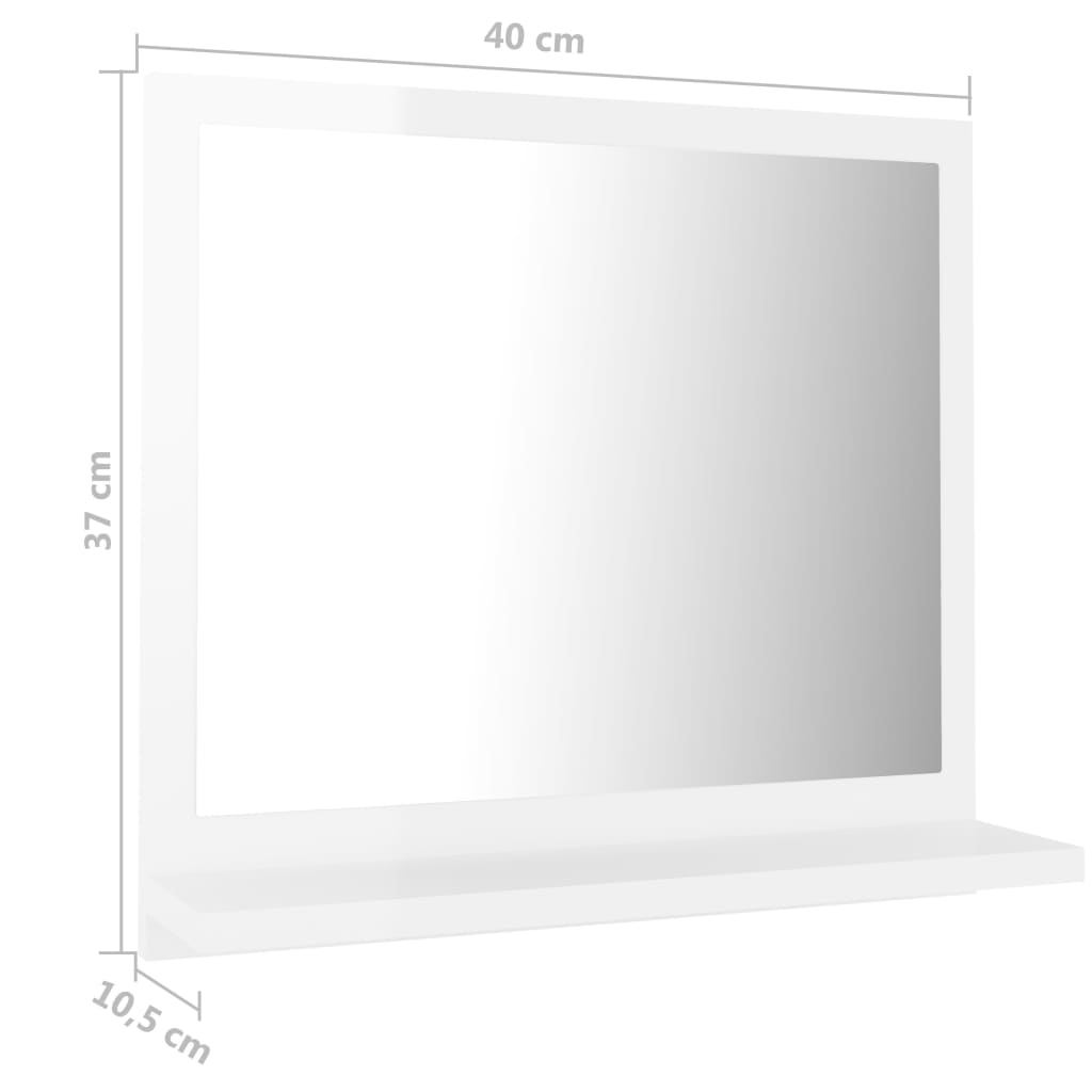 vidaXL Kupaonsko ogledalo visoki sjaj bijelo 40 x 10,5 x 37 cm drveno