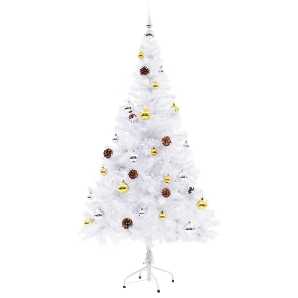 vidaXL Umjetno osvijetljeno božićno drvce s kuglicama bijelo 150 cm