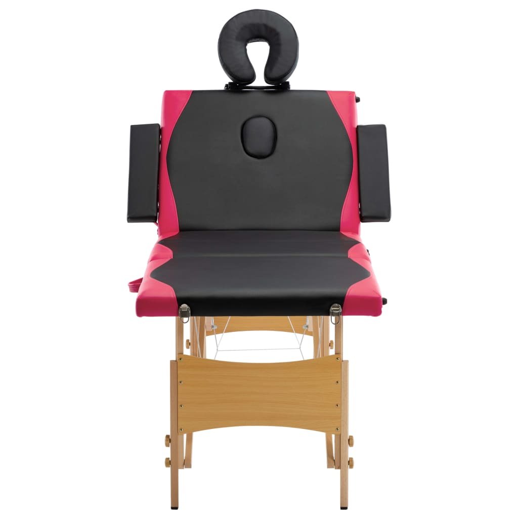 vidaXL Sklopivi stol za masažu s 4 zone drveni crno-ružičasti