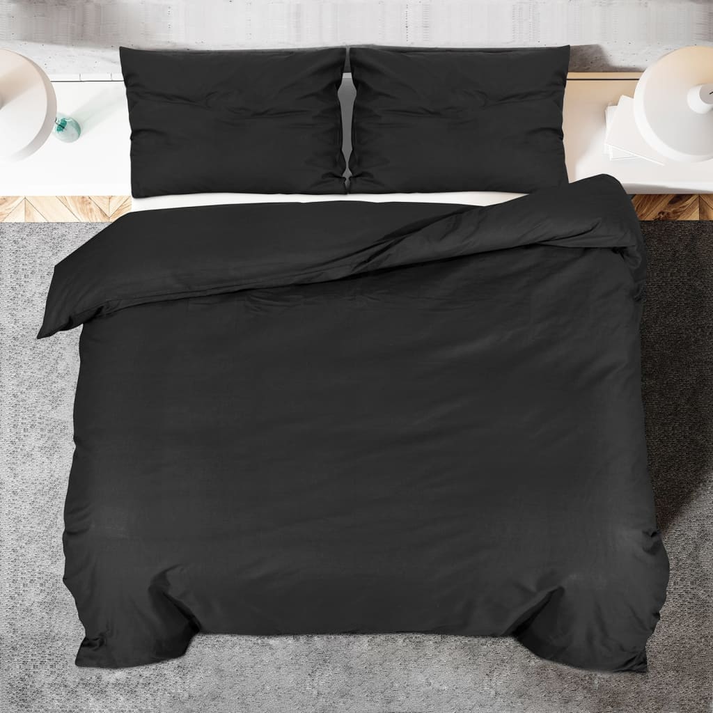 vidaXL Set posteljine za poplun crna 140 x 200 cm pamučni
