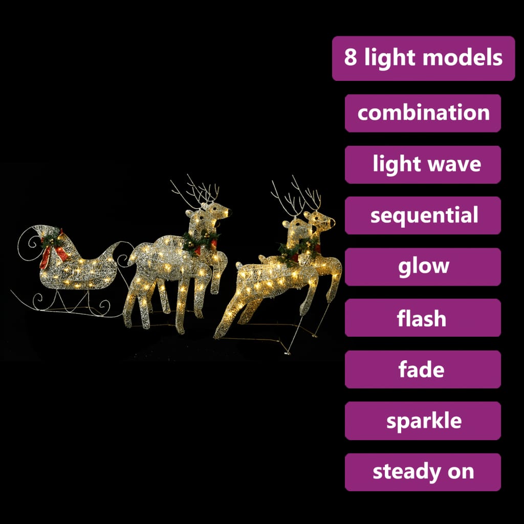 vidaXL Ukrasni božićni sobovi i sanjke 100 LED žarulja vanjski zlatni