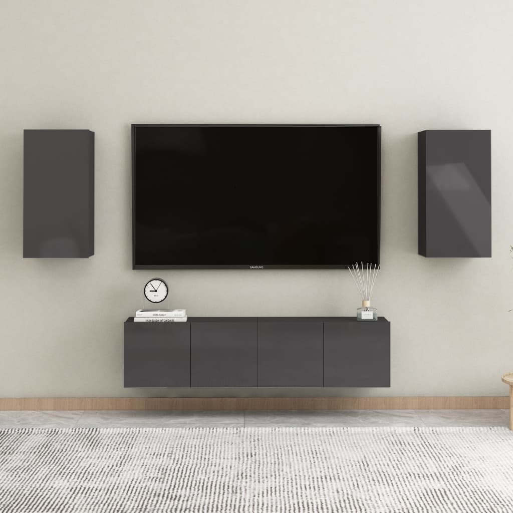 vidaXL 4-dijelni set TV ormarića visoki sjaj sivi od iverice