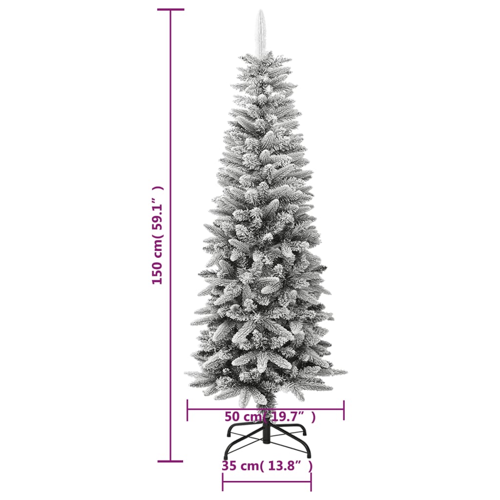 vidaXL Umjetno usko božićno drvce sa snijegom 150 cm PVC i PE