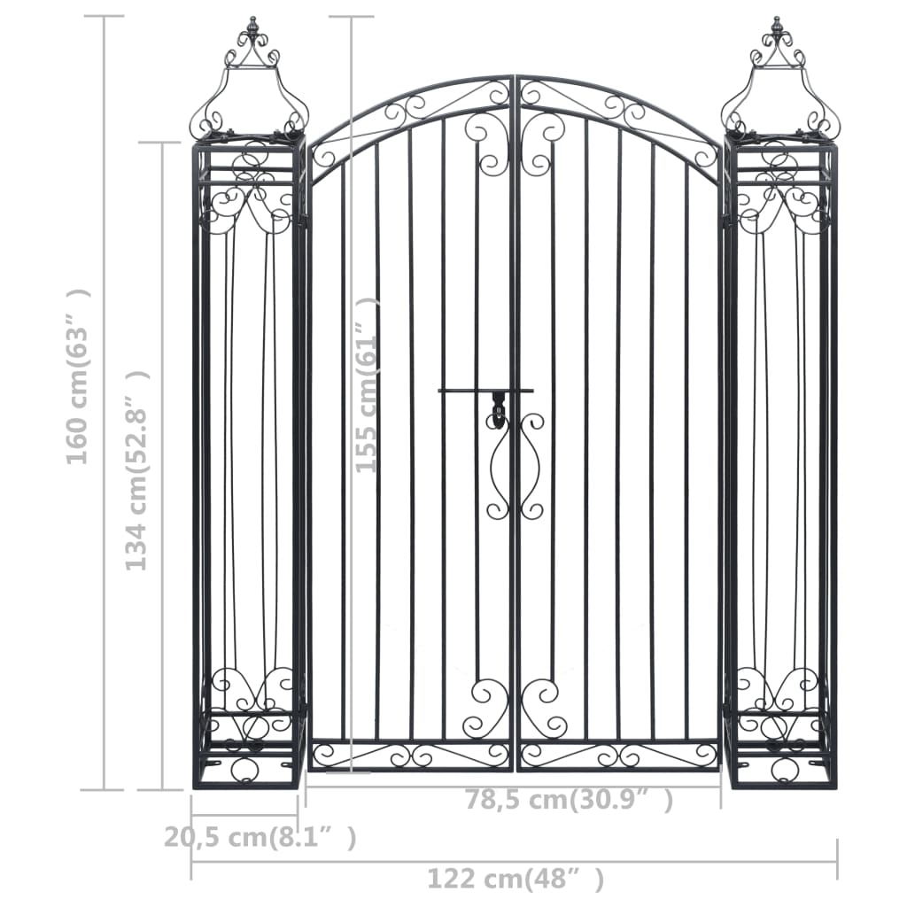 vidaXL Ukrasna vrtna vrata od kovanog željeza 122 x 20,5 x 160 cm