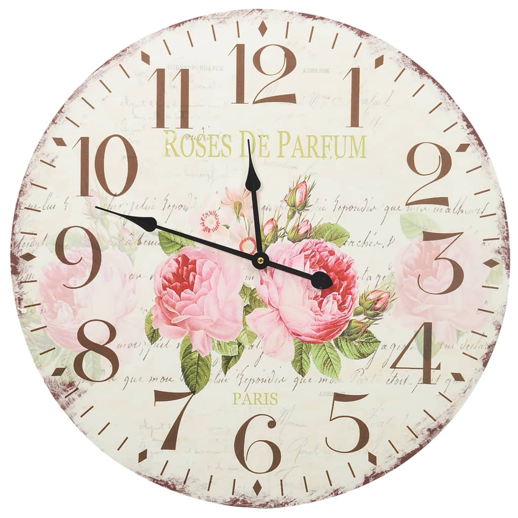 vidaXL Starinski zidni sat s cvjetnim uzorkom 60 cm