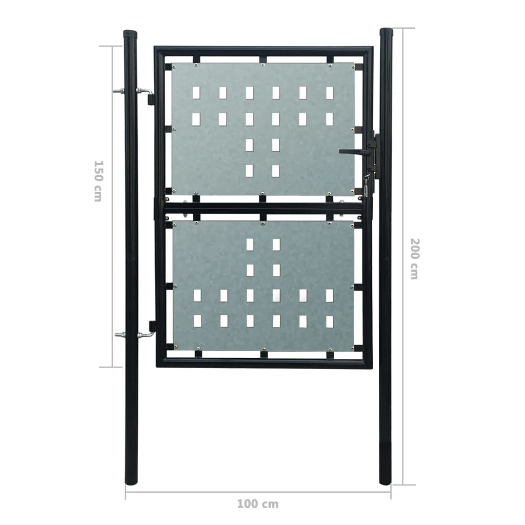 vidaXL Crna jednostruka vrata za ogradu 100 x 200 cm