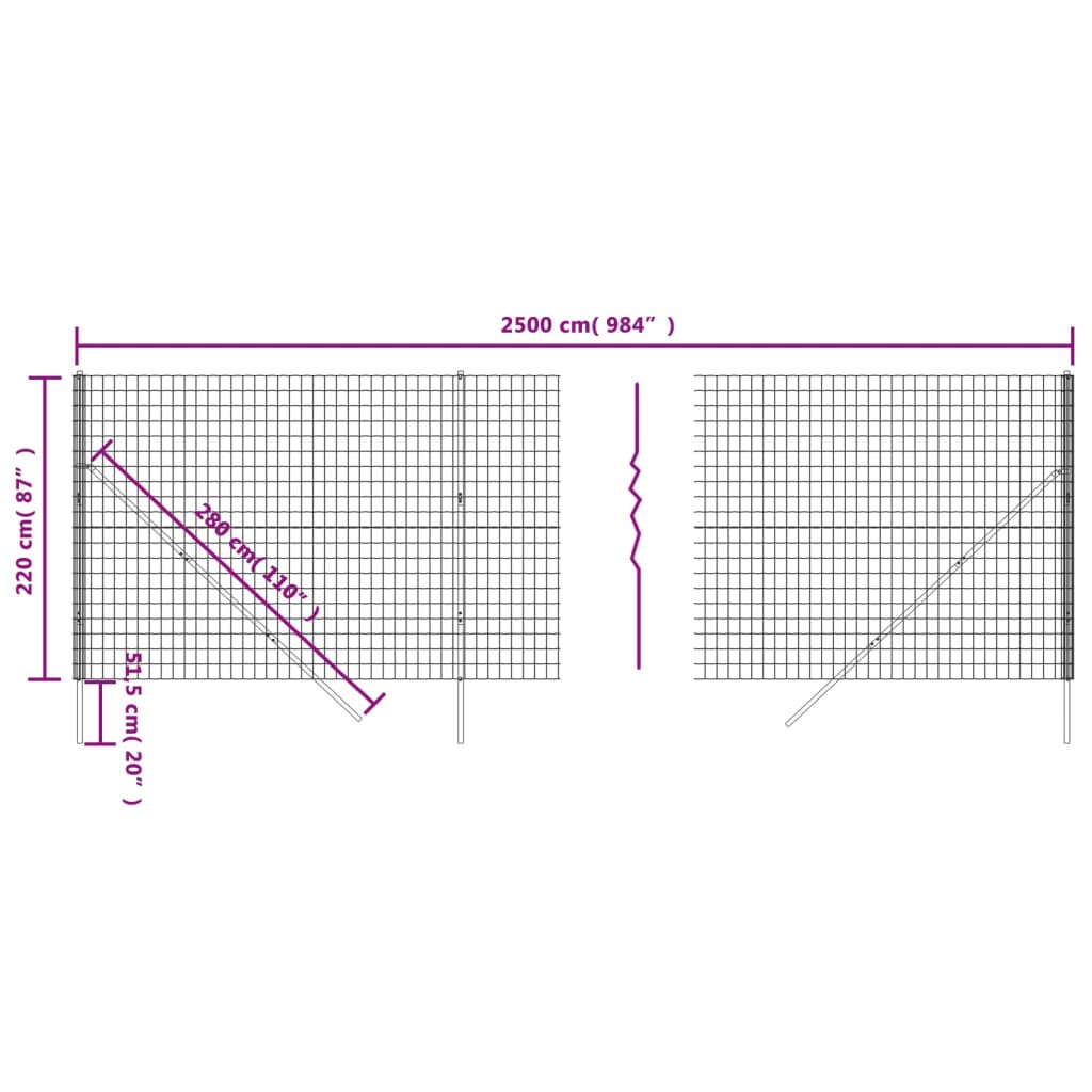 vidaXL Ograda od žičane mreže antracit 2,2x25 m od pocinčanog čelika