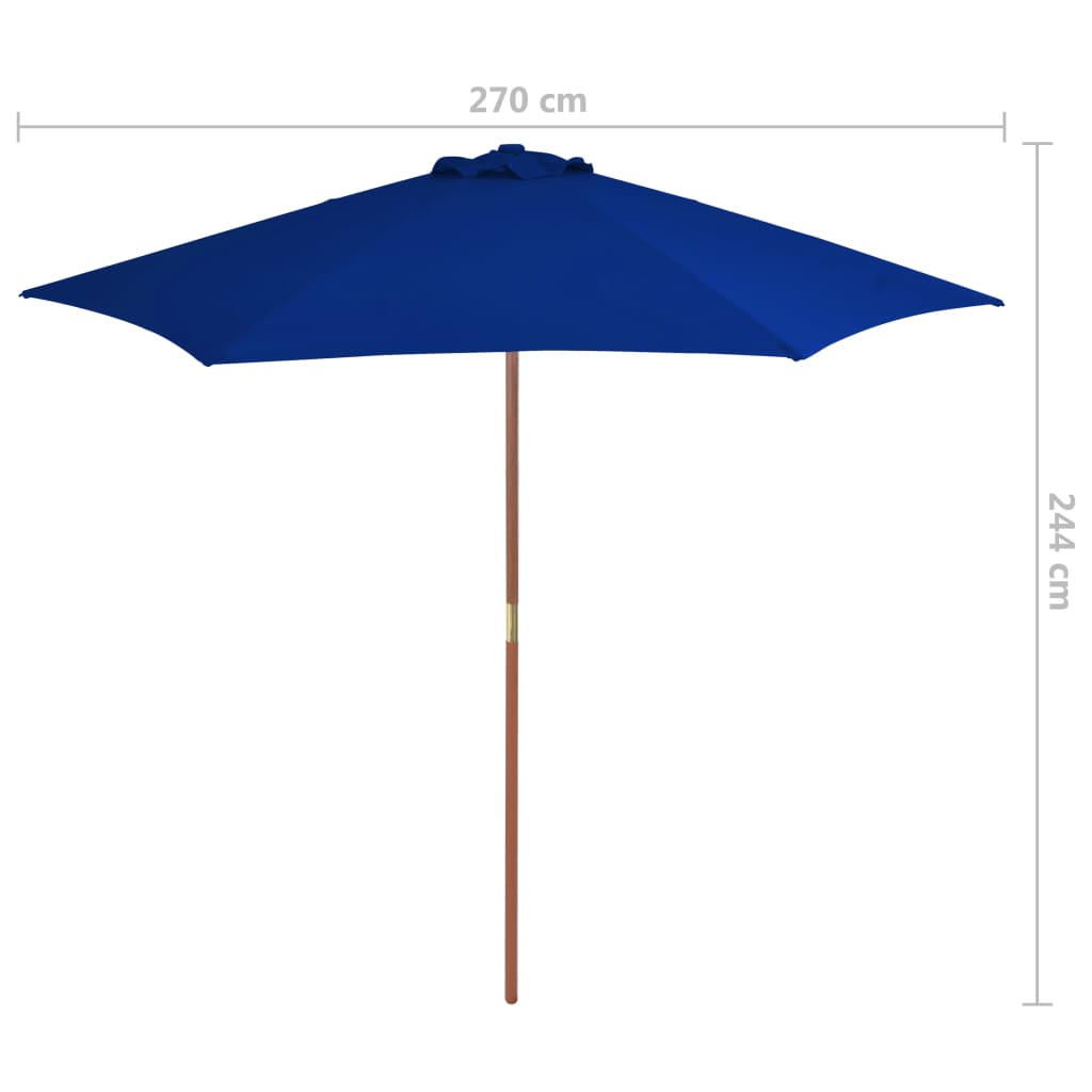 vidaXL Vrtni suncobran s drvenom šipkom plavi 270 cm