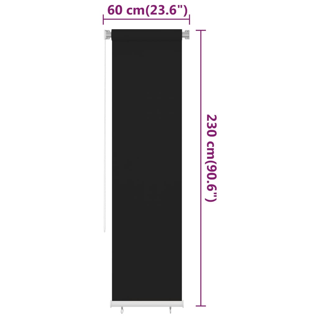 vidaXL Vanjska roleta za zamračivanje 60 x 230 cm crna HDPE