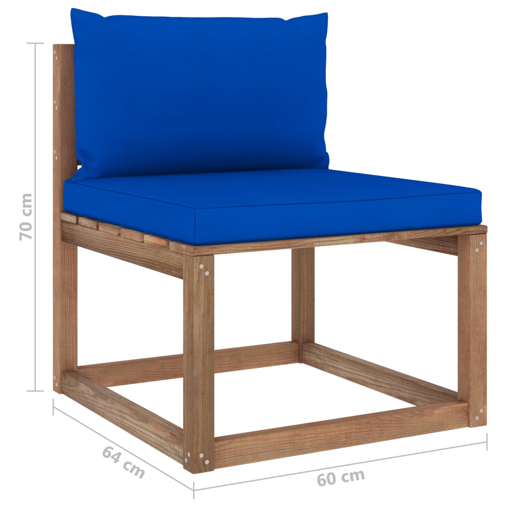 vidaXL Srednja vrtna sofa od paleta s plavim jastucima