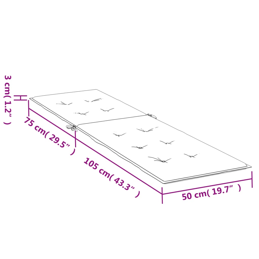 vidaXL Jastuk za ležaljku sivi karirani (75 + 105) x 50 x 3 cm