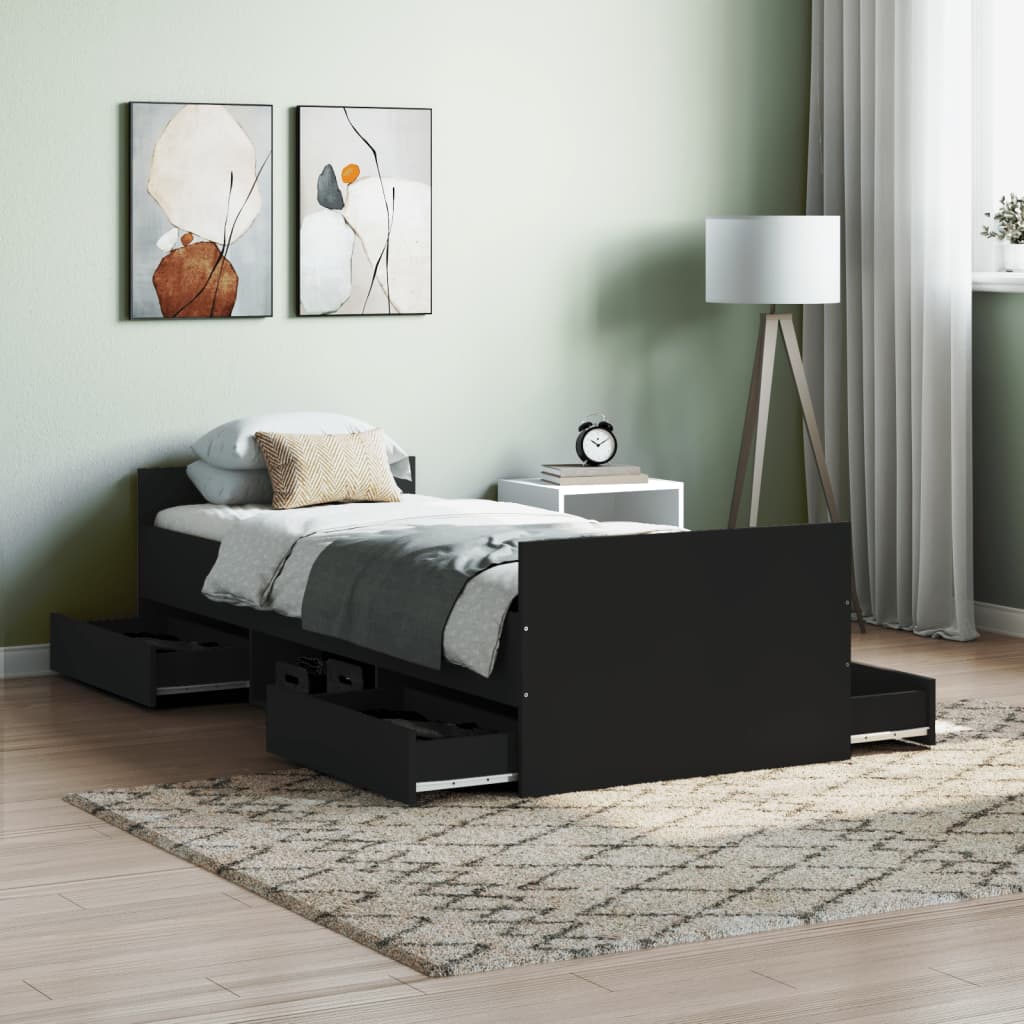 vidaXL Okvir kreveta s uzglavljem i podnožjem crni 75 x 190 cm