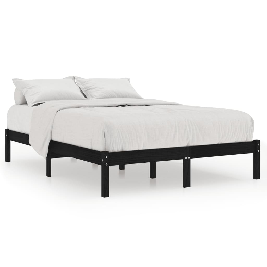 vidaXL Okvir za krevet od masivne borovine crni 140 x 190 cm