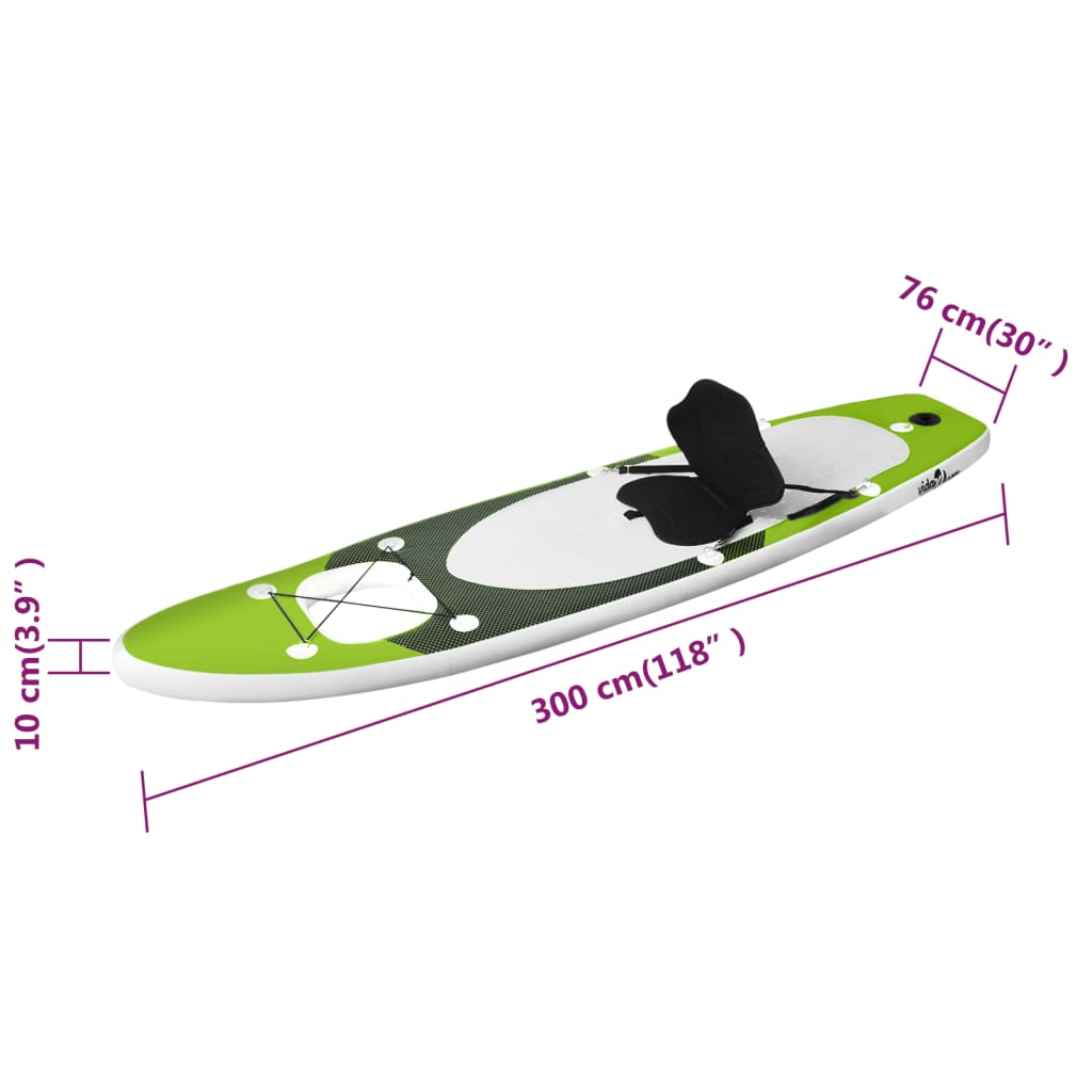 vidaXL Set daske na napuhavanje za veslanje stojeći zeleni 300x76x10cm