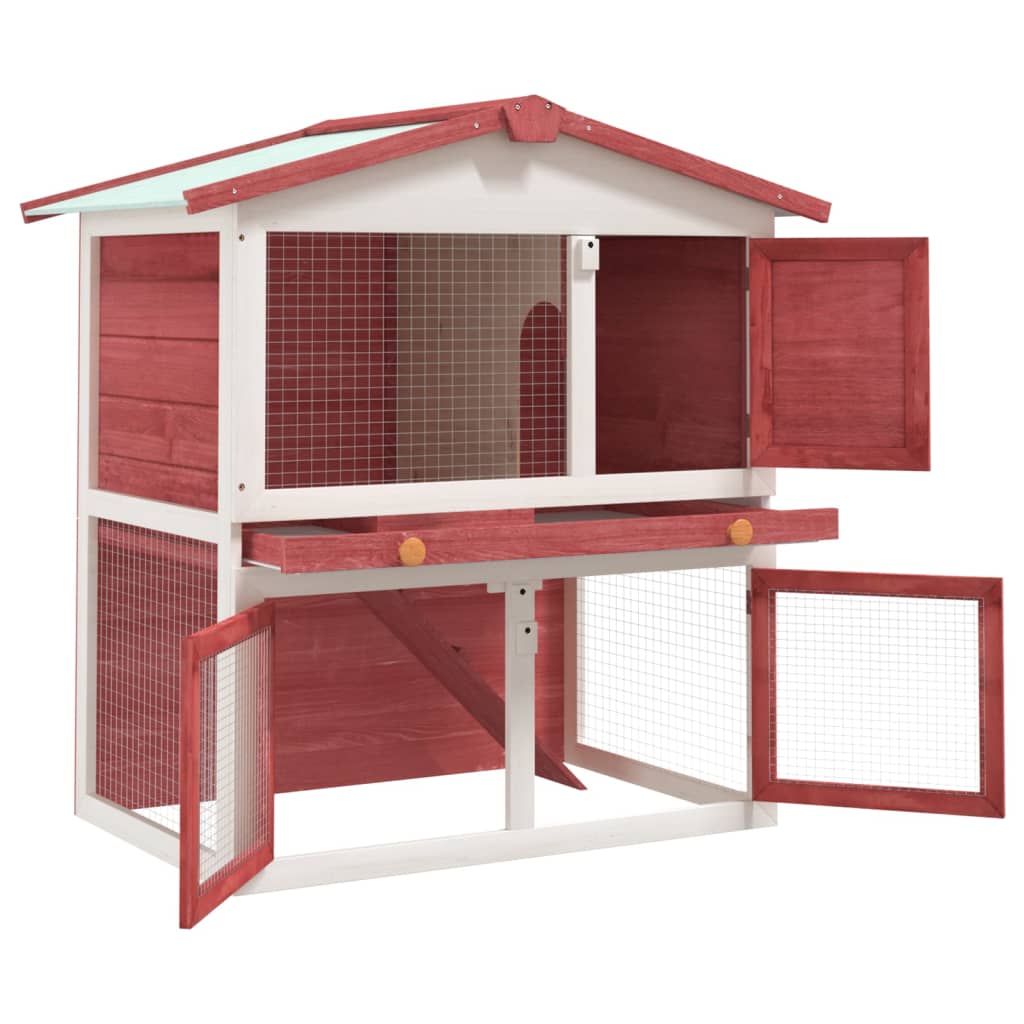 vidaXL Vanjska kućica za zečeve s 3 vrata crvena drvena