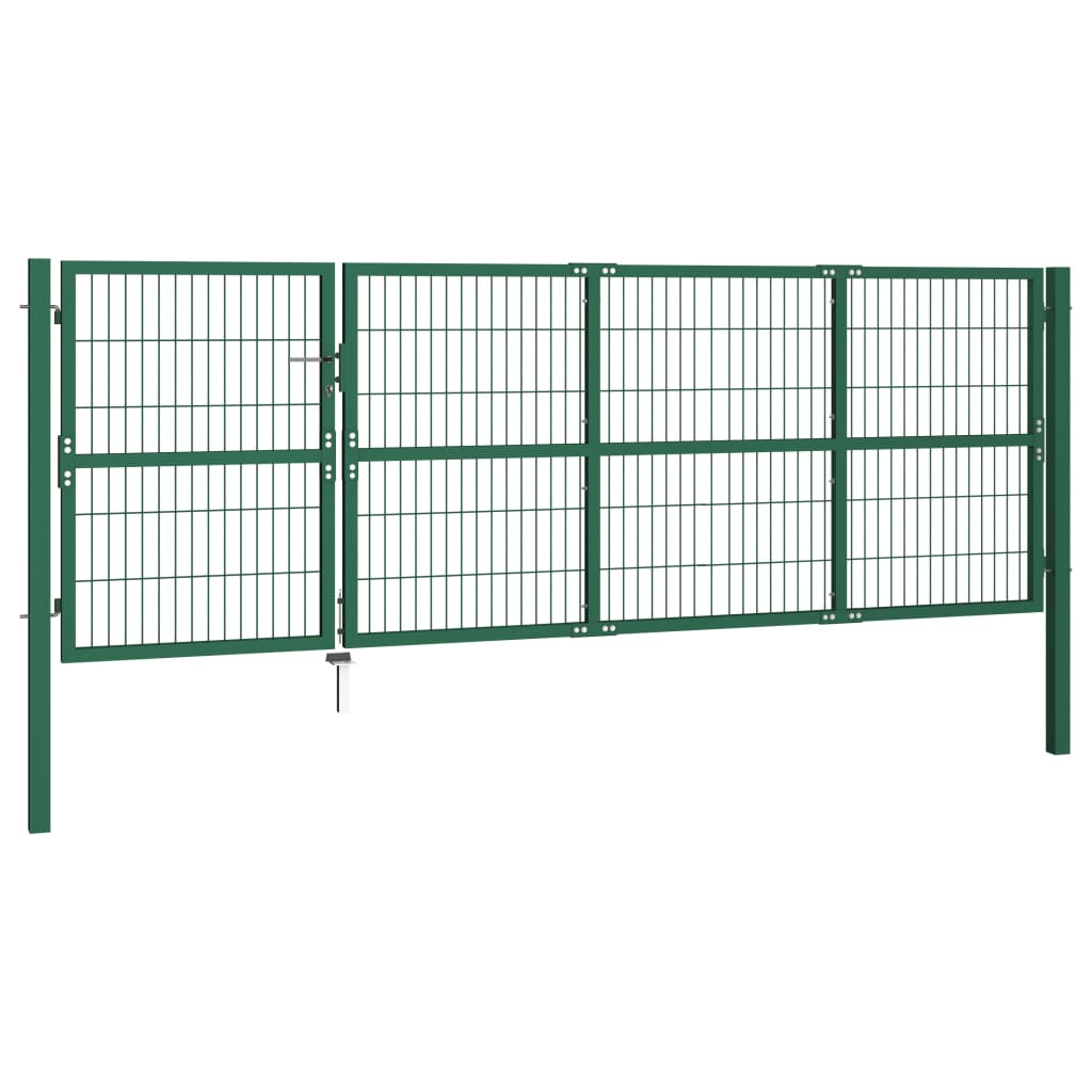 vidaXL Vrtna vrata za ogradu sa stupovima 350 x 120 cm čelična zelena