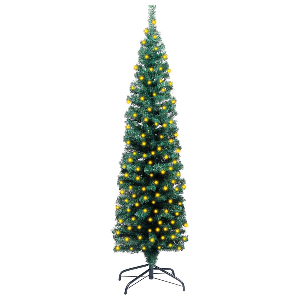 vidaXL Tanko umjetno osvijetljeno božićno drvce zeleno 120 cm PVC