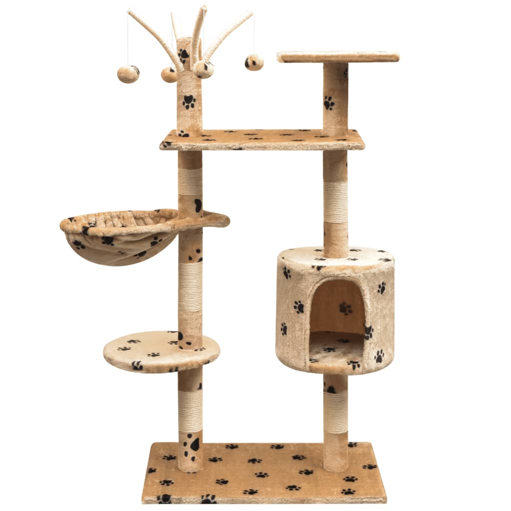 vidaXL Penjalica Grebalica za Mačke sa Stupovima od Sisala 125 cm Bež s Otiskom Šapa