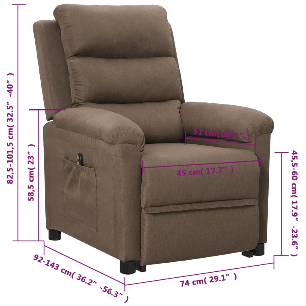 vidaXL Fotelja na podizanje od tkanine smeđesiva