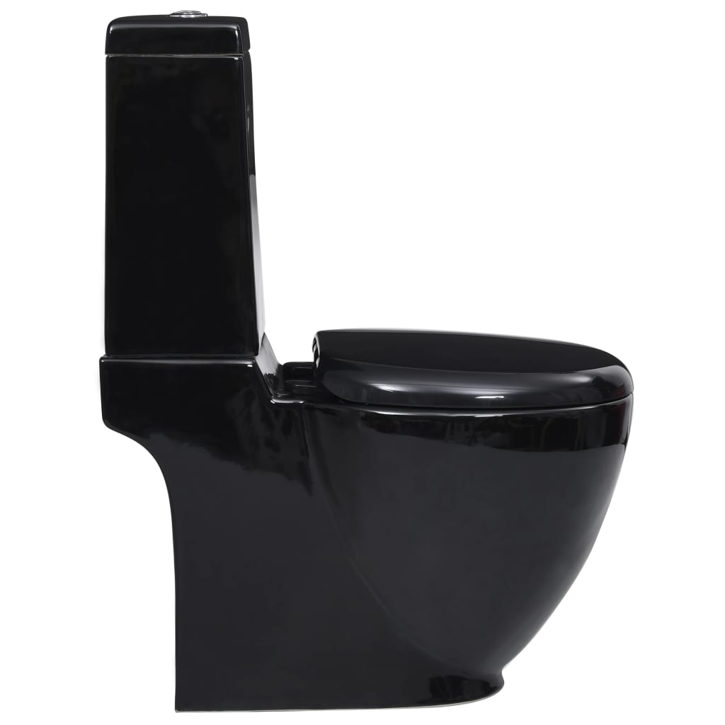 vidaXL Keramička okrugla toaletna školjka s protokom vode crna