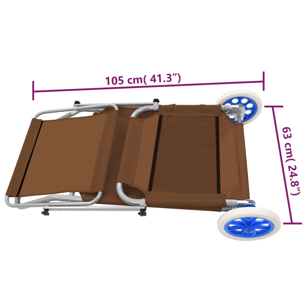 vidaXL Sklopiva ležaljka s krovom i kotačima čelična smeđesiva